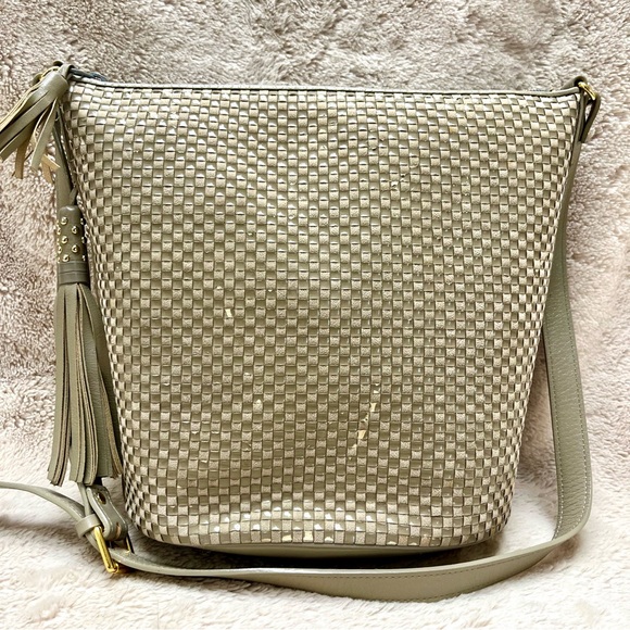 RARE YSL Vintage Woven Taupe Shoulder Bag Full Inclusion - Picture 5 of 15